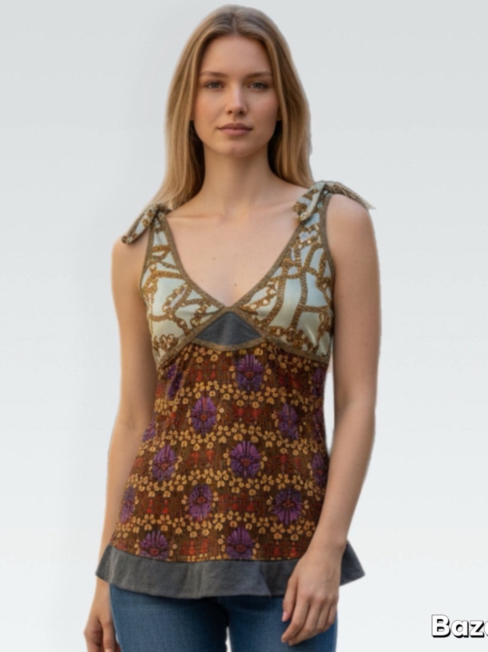 Boho Tie-Shoulder V-Neck Tank Top